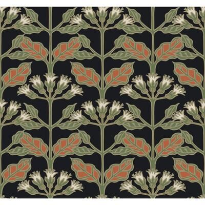 Ronald Redding Tracery Blooms Black Metallic Wallpaper