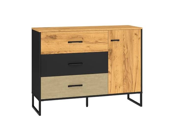Lomadox Sideboard 120cm, schwarz mit Eiche und Sandfarben