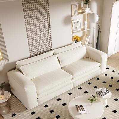 Loedds 93-Inch Sherpa King Pull-Out Sofa Bed with Deep Seat Square Arms and 2 Pillows