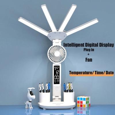 Uplift Picks Multifunctional Four Head Desk Lamp With Fan Clock And Calendar Display smart Plug In (fan)