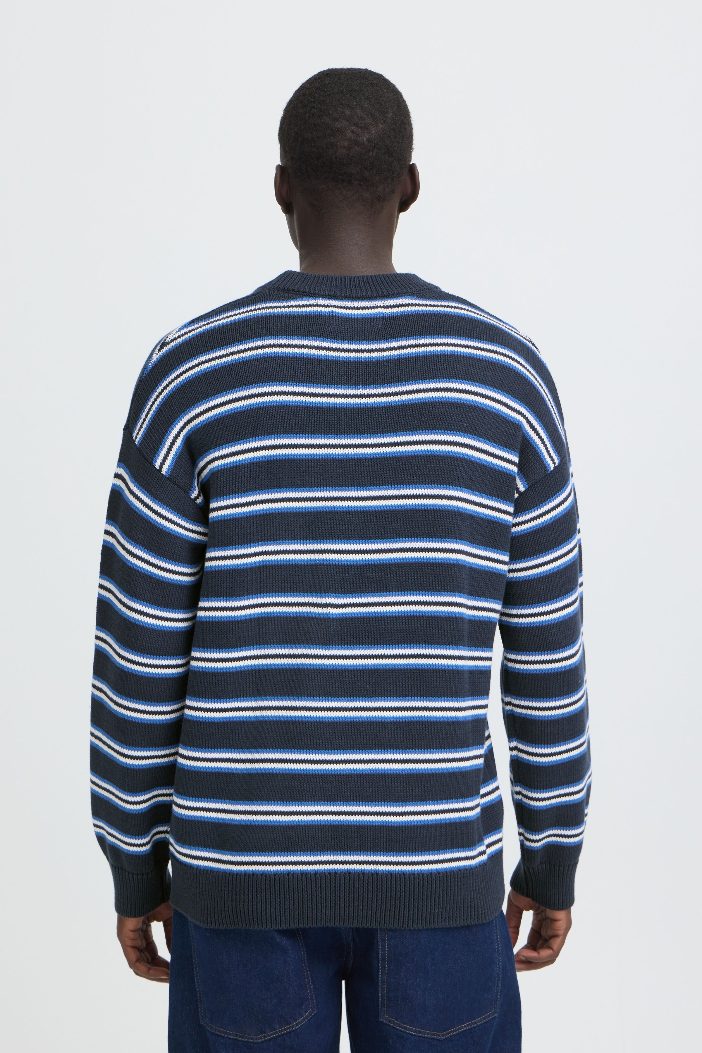 Rundhalspullover BLEND "BHCILAS CREW", Herren, Gr. 3XL, blau (salute), Strick, Obermaterial: 100% Baumwolle, gestreift, relaxed fit normal, Rundhals, Bündchen, Pullover Rundhalspullover, Baumwolle, relaxed fit salute 3XL