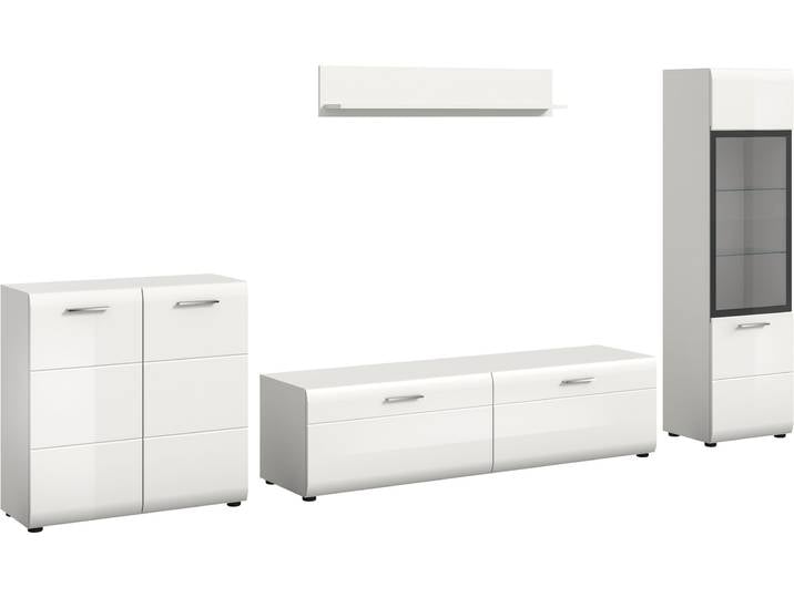 Wohnwand HOME AFFAIRE FLORENZ, 4-teilige Wohn-Kombination, hochwertige MDF-Front , weiss (weiß hochglanz tiefzieh), B:305cm H:160cm T:41cm, Holzwerkstoff, Kastenmöbel-Sets, Wohnwand, Wohn-Kombination, Wohnzimmer-Möbel, Wohnzimmer,Kombination, Kombi