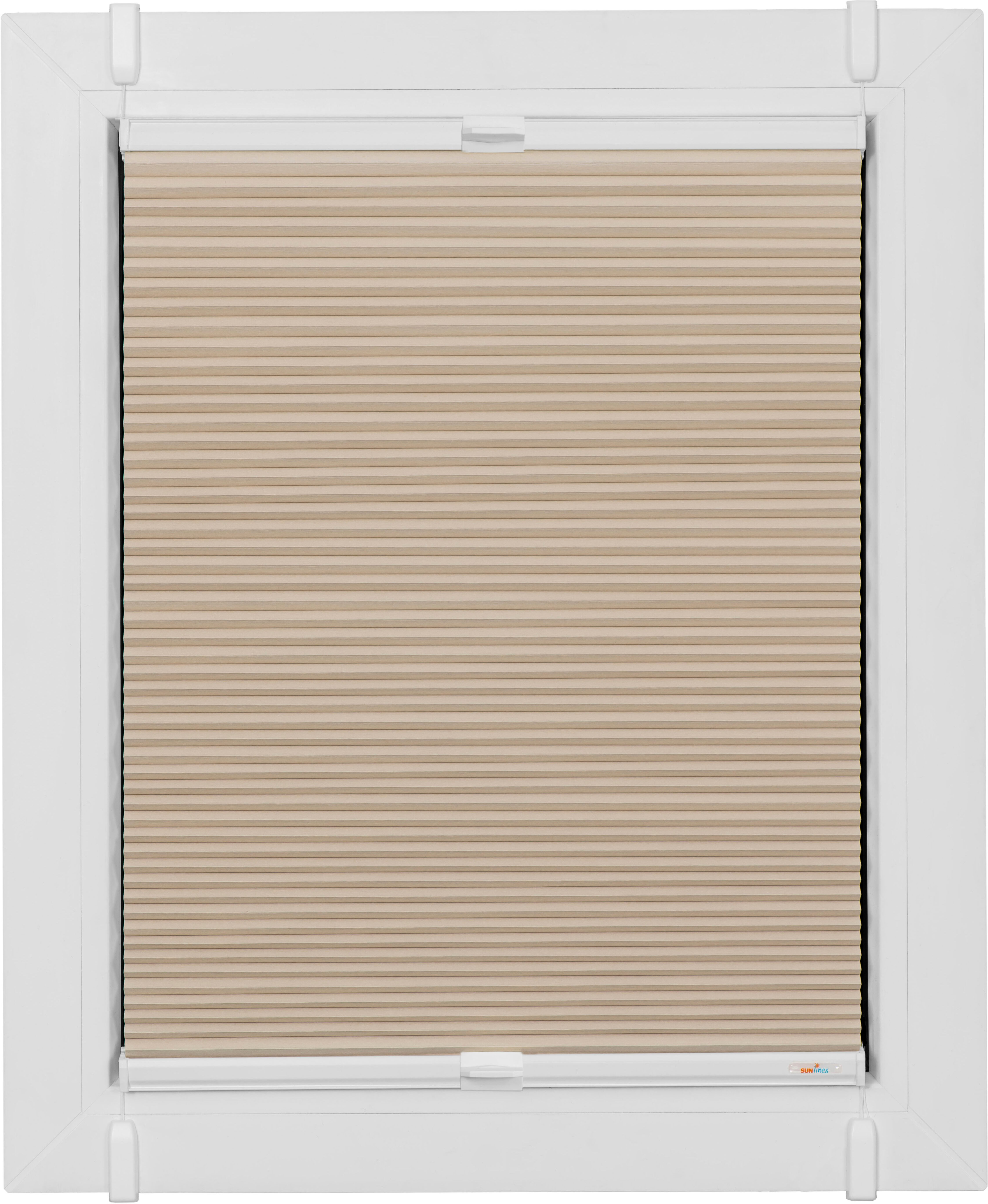 Wabenplissee SUNLINES "One Size Style Honeycomb VD", beige (beige, weiß, weiß), B:35cm H:100cm, Obermaterial: 85% Polyester, 15% sonstige Fasern, Plissees, Wabenplissee, Zubehörfarbe weiss, zum Klemmen beige, weiß, weiß 100cm, zweiseitig verschiebbar, 35c