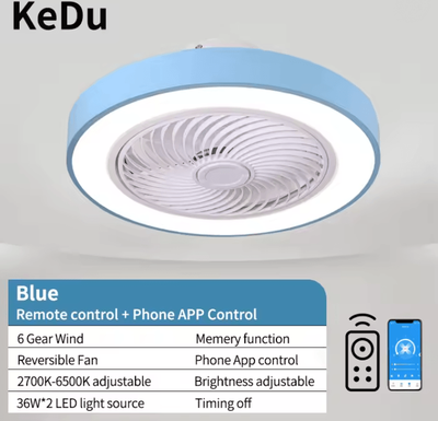 Inspire Essentials AeroGlow Modern Ceiling Fan Light With Quiet Motor And LED Illumination 220 V blue