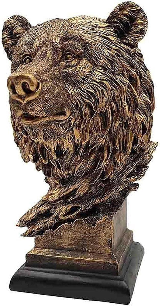 Berenkop Beeldhouwkunst Naturel - Decoratief Hars Figuur voor op Tafel - H x B: 29 x 20 cm