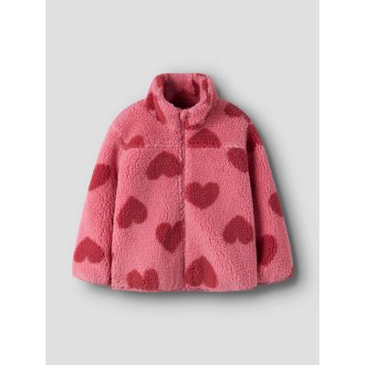 Plüschjacke NAME IT "NMFMONICA TEDDY JACKET AOP NOOS", Mädchen, Gr. 86, pink (flowering ginger), Plüsch, Obermaterial: 100% Polyester, bedruckt, normal, gerader Abschluss, Jacken, Kunstfaser