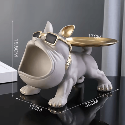 Uplift Curations Large Bulldog Storage Statue Resin Dog Figurine With Tray Organizer For Home Decor & Desk Storage gray