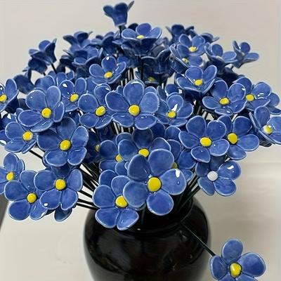 8 Keramikblumen, Vergissmeinnicht-Keramikblumen, „Blaue Liebe", handgefertigte Keramikblumen, farbecht, für die Innen- und Außendekoration