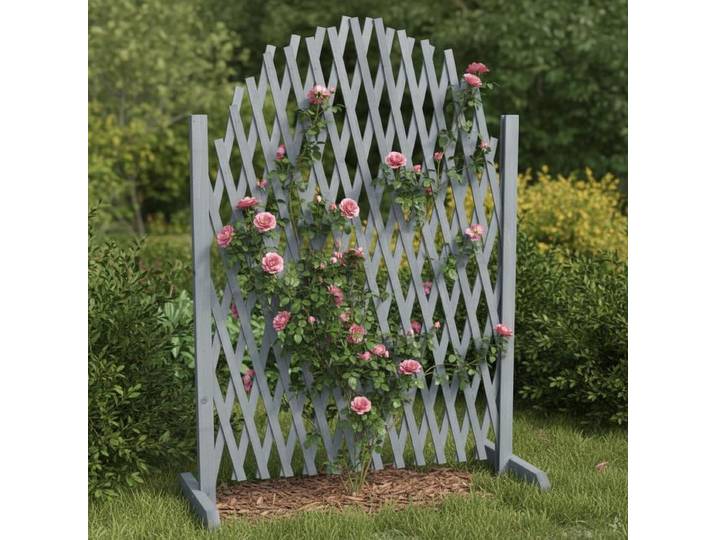 Clôture en treillis de bois de sapin massif gris 1,8x1 m, modèle pliable accordéon extensible pour jardin