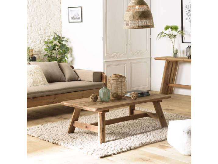 Table basse rectangle 140x70cm pin recyclé
