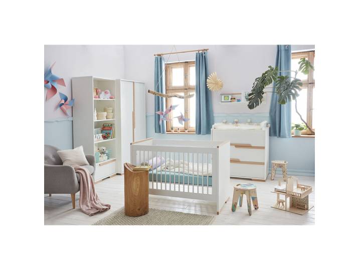 Chambre complète lit bébé - commode à langer - armoire Pinio Snap Blanc et bois