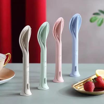 Uplifted Finds Portable Wheat Straw Dinnerware Set 3 Piece Travel Tableware Cutlery Picnic pink