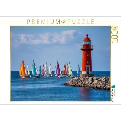 CALVENDO Puzzle Segel wie bunte Schmetterlinge und der Leuchtturm wacht über den Tanz der Boote | 1000 Teile Lege-Größe 64x48cm Foto-Puzzle für