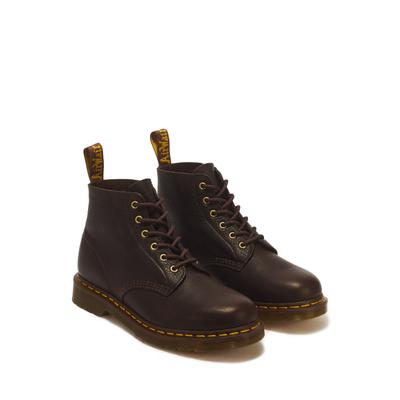 Schnürboots DR. MARTENS "101 Ub Dark Brown Ambassador", Damen, Gr. 44, Leder, dunkelbraun, Basic, Schuhe Schnürboots, Schnürstiefelette mit typisch gelber Rahmennaht