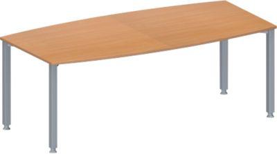 Schäfer Shop Genius Konferenztisch MODENA FLEX, Boot, 4-Fuß Quadratrohr, B 2000 x H 720-840 mm, Buche/weißaluminium