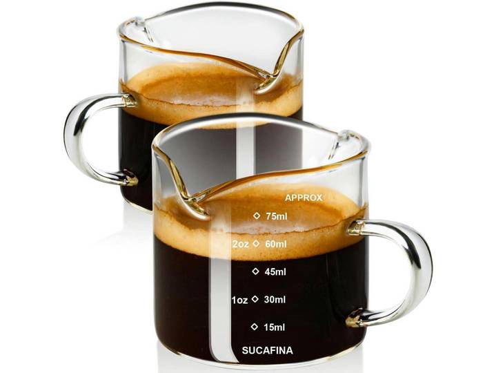 Messbecher 2er-Set Borosilikatglas 75ml mit Henkel und Doppelausguss, Transparent, Glas, Backen & Backzubehör, Messbecher