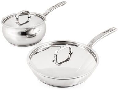 BergHOFF Belly Shape 3pc 18/10 Stainless Steel Skillet & Saucepan Cookware Set with SS Lids