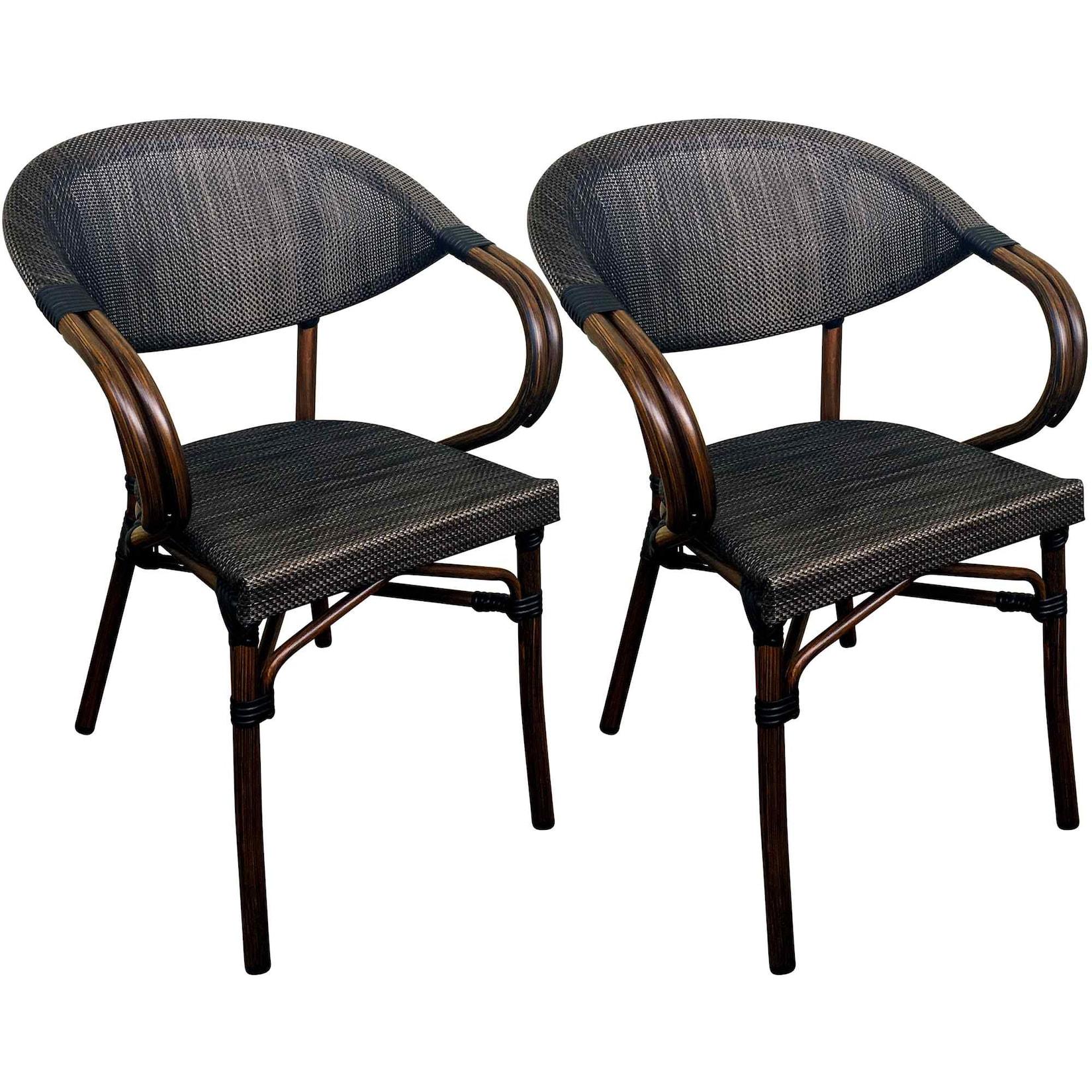 CLP Bistrostuhl 2er Set Sorva mit Armlehnen, aus Aluminium bis 200 kg, Stapelstuhl mit Holzoptik, ideal für Garten, Balkon und Terrasse