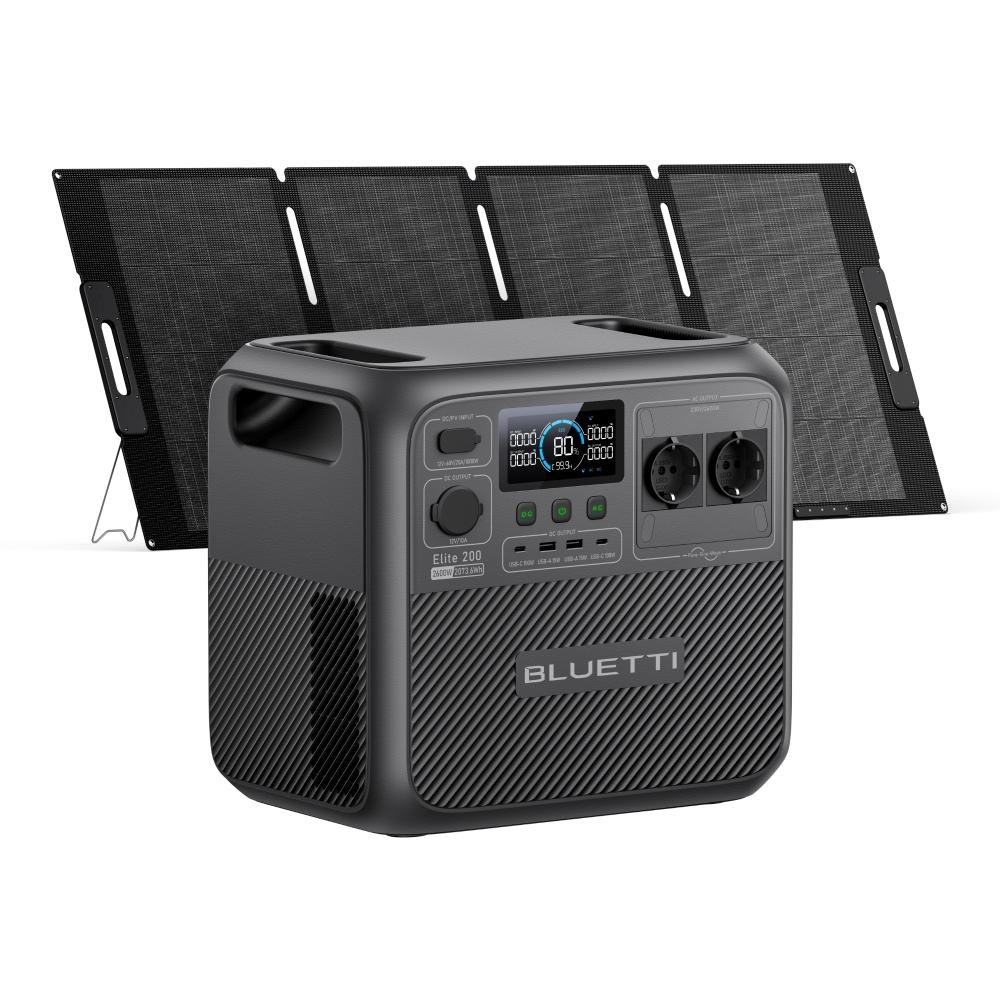 Bluetti Solar Generator Elite 200 V2 met 350W zonnepaneel en 2073,6Wh draagbare powerstation