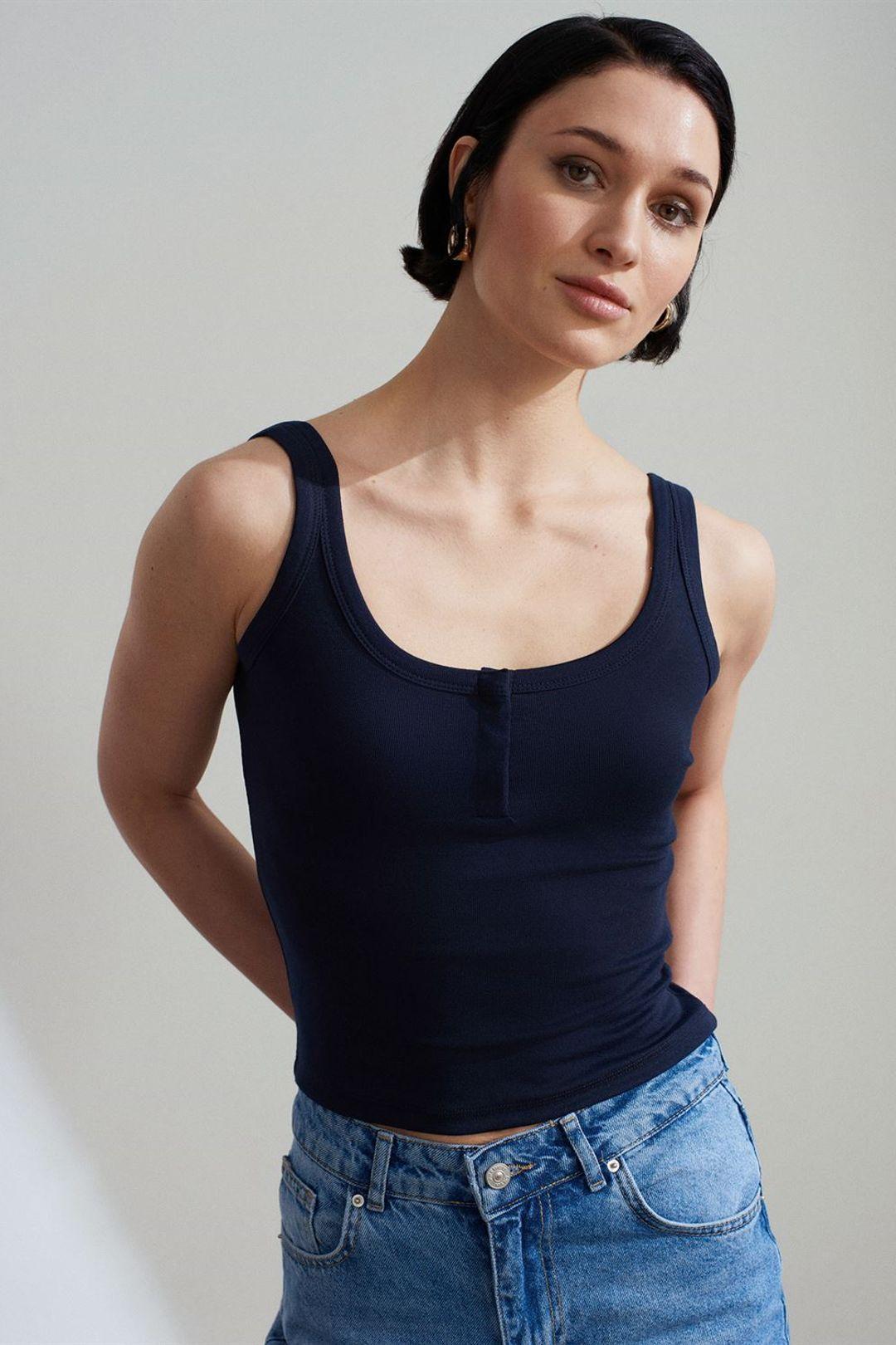 Geribbelde Crop Cami Blouse