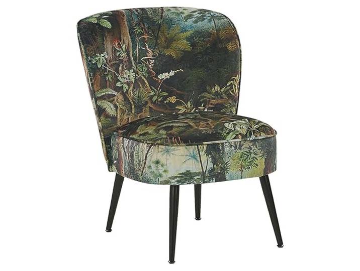 Bequemer Sessel im Retro Stil Polsterbezug Dschungel-Motiv dunkelgrün Voss
