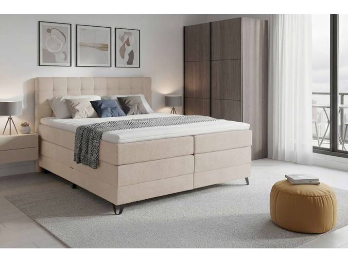 Boxspringbett HOME AFFAIRE Ilona, Doppelbett, Polsterbett, Federkernbett, Komforbett, 160, 180 cm , beige, B:186cm L:213cm, 100% PES, Komplettbetten, Boxspringbett, inkl. Topper, zwei Bettkästen, Taschen-Federkernmatratze, Härtegrad 3
