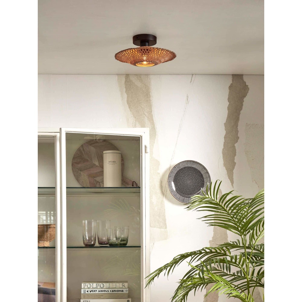 Good & Mojo Plafonnier bambou naturel, h. 8cm Noir 30x8x30cm