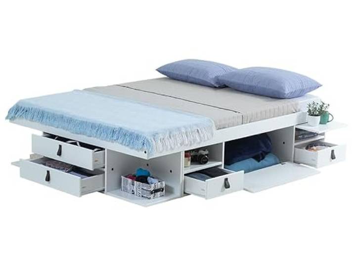 Memomad Bett mit Stauraum Bali 140x190 Kiefer & MDF Weiß + Lattenrost Maximaler Stauraum – schön, nachhaltig & langlebig