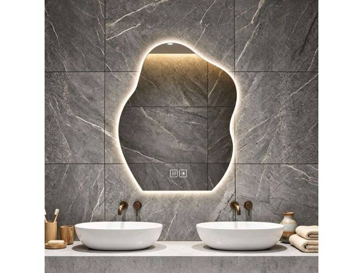 Miroir Mural Miroir Decoratif Asymetrique Forme Petale sans Cadre 50x70CM Miroir de Maquillage Miroir de Salle de Bain