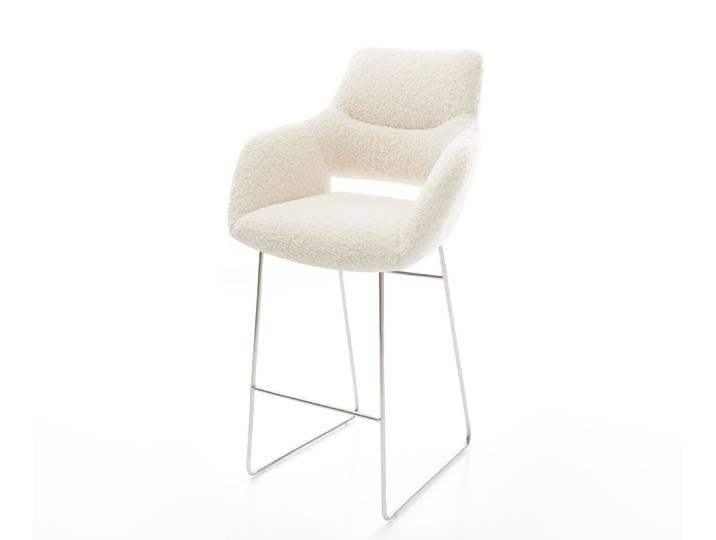 Barstuhl Yago-Flex Teddystoff Beige Kufengestell Edelstahl Silberfarben Taschenfederkern, Barstühle