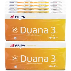 Fripa Duana Zellstoff Mix 3-lagig 64 Rollen Toilettenpapier 64 Rollen/Paket x 250 Blatt, hochweißes Tissue, Dekorprägung