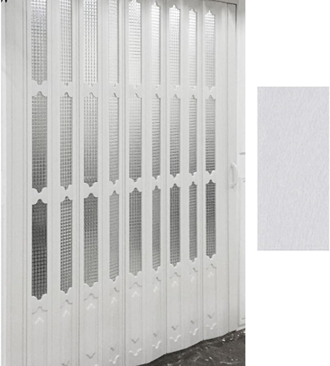 Wit Vouwdeur PVC met Geruit Acryl Paneel - Schuifdeur Accordeon voor het Verdelen van Ruimte - B: 76 cm, H: 101 cm