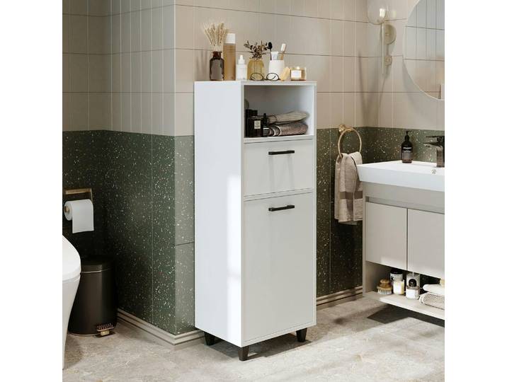 Colonne Salle De Bains Blanche Avec Panier À Linge Mare