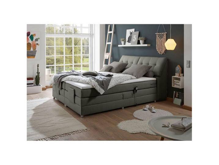 Lomadox Boxspringbett CONCORD3M-09, 180x200cm, H2, elektrisch verstellbar, silbergrau, mit VISCO-Topper
