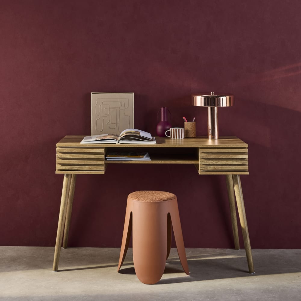 sweeek Bureau décor bois 2 tiroirs naturel Beige 120x76x55cm