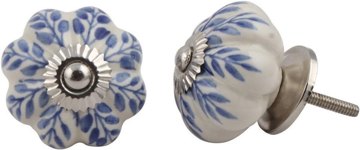 Set van 12 keramische meubelknoppen met bladbloemenpatroon