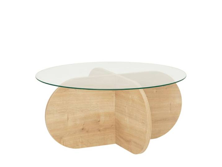 Table basse en bois et plateau en verre
