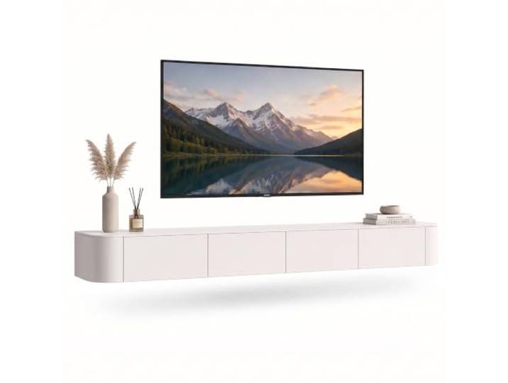 Kroscro TV Lowboard Hängend mit Stauraum, Wand TV Board aus Kieferholz Modernes TV Schrank Hängend, Praktischer Stauraum und Eleganter Optik, Vormontierter Lowboard Hängend für das Wohnzimmer