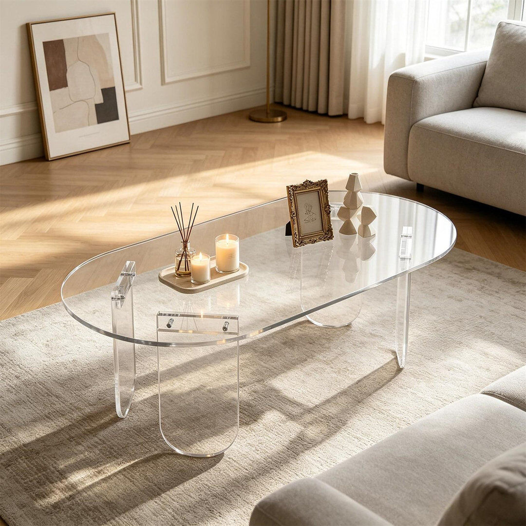 Metro Modern Clear Acrylic Oval Coffee Table for Living Room Clear 35cm H X 95cm W X 50cm D