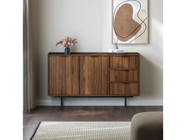 BEAUTY SOFA Kommode Evron mit 3 Schubladen, 2 Türen, Zwei Moderne Farben zur Auswahl, Breite: 150 cm (Braun Walnuss)