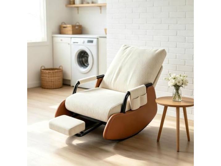 kumamart Schaukelsessel Modern – mit Breiter 60cm Sitzfläche Bequemer Schaukelsessel mit 60cm breiter Sitzfläche und platzsparender Beinauflage fürs Wohnzimmer.
