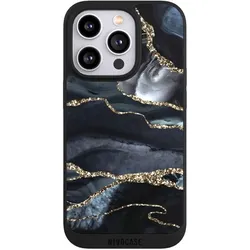 Nivocase Handyhülle für Apple iPhone 14 Pro Hülle NIVOpure Case Schwarz Glitzer Look Marmor Trends (Apple iPhone 14 Pro), Smartphone Hülle, Schwarz