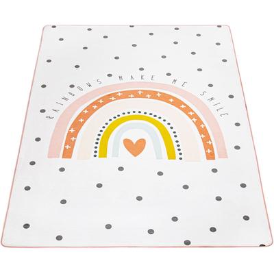 Kinderteppich PACO HOME "Chicos 552", beige, B:155cm H:2mm L:230cm, Polyester, Teppiche, Kinderteppich, Flachgewebe, niedlich, Kinder Design, Motiv Regenbogen, Pastell-Farben