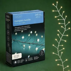 Lumineo LED Draht Lichterkette 4,5m Twinkle Effekt 8 Funktionen 360 Micro-LEDs Timer 8h Außenbeleuchtung Drahtlichterkette Garten Terrasse Balkon Warmweiß