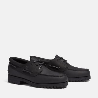 Bootsschuh TIMBERLAND "TIMBERLAND AUTHENTIC - BOAT SHOE", Herren, Gr. 46, Leder, schwarz (schwarz full grain w schwarz), Schuhe Bootsschuh, Bootsschuh aus Leder