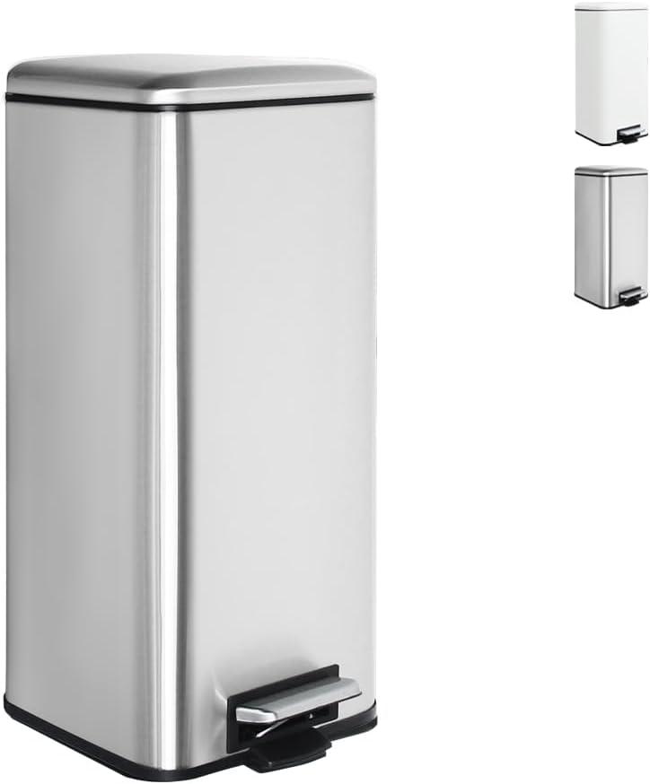 Mülleimer 30L, Abfalleimer mit Fußpedal, Inneneimer, Decke, Weiß