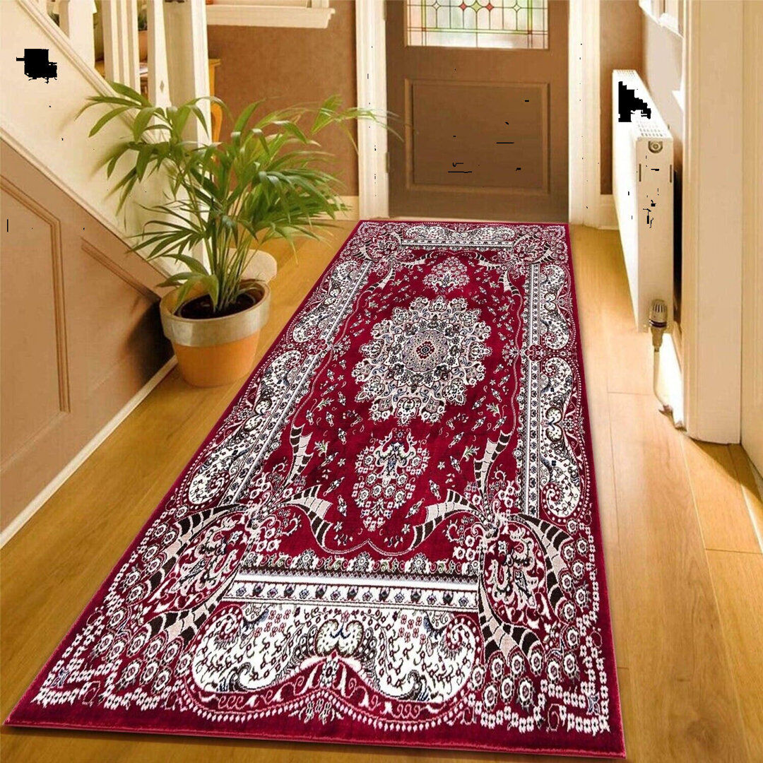Latitude Vive Bleron Floral and Ikat Kilim Area Rug Red Runner 80 x 300cm
