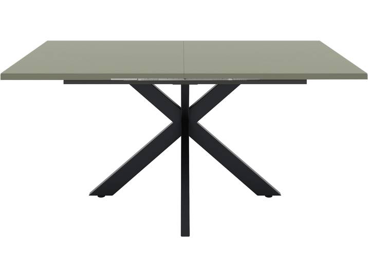 Esstisch MÄUSBACHER Vitrum , grün (schwarz feinstruktur, glas olivgrün glanz, schwarz feinstruktur, glas olivgrün glanz), H:75cm, Tische, Esstisch, Esstisch ausziehbar auf 210 cm, eckige Tischform, Gestell Sternform