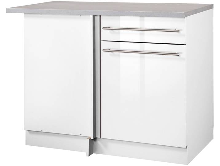 Eckunterschrank WIHO KÜCHEN Chicago , weiss (front: weiß glanz, korpus: weiß, arbeitsplatte canvas grau), B:110cm H:85cm T:60cm, Schränke, Eckunterschrank, 110 cm breit, für eine optimale Raumnutzung