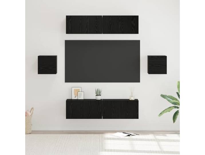 HEFZGDB TV-Schrank-Set mit Tür und Stauraum 6 Stücke Schwarz Eiche 60 x 30 x 30 cm, Moderner Aufbewahrungsschrank, Wohnzimmer Möbel